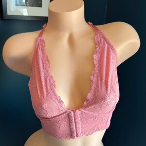 Gossard Scalloped Lace Halter Front-Close Bra in Rose Pink 32DDD